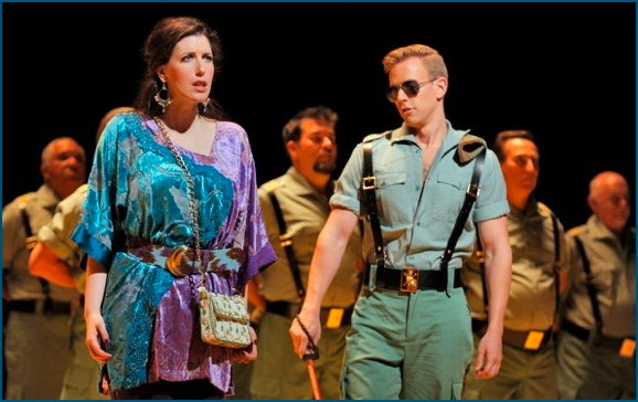 Ellie Dehn (Micaëla) and Edward Nelson (Moralès). SF Opera, 2016