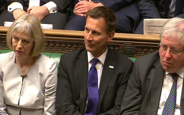 Theresa May, Jeremy Hunt and Tory chairman Patrick McLoughlin.