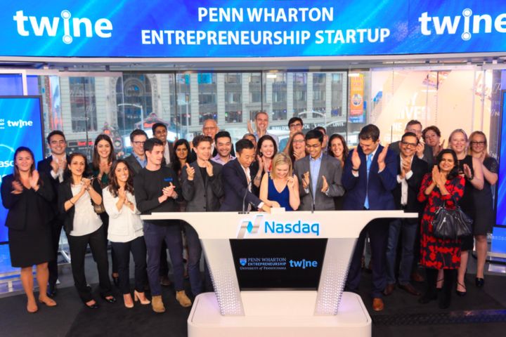 The Twine team ringing the closing bell for Nasdaq