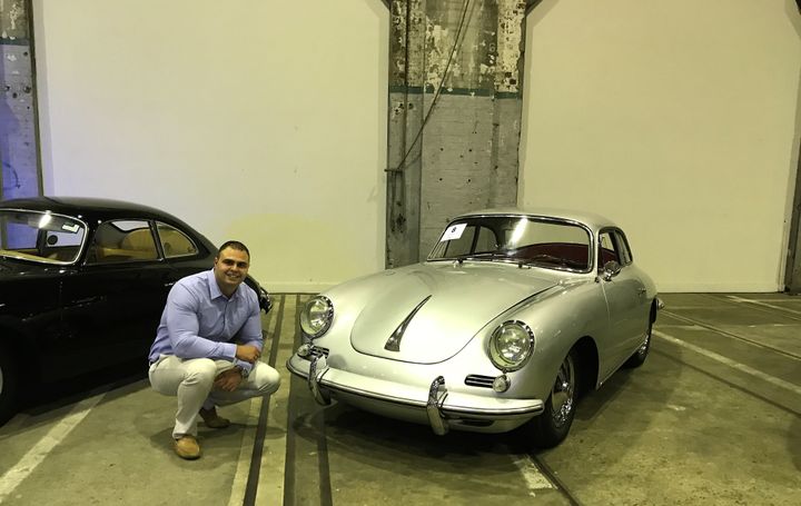Lecha Khouri beside the 1962 Porsche 356 B Karmann Hardtop Coupe “Notchback”.
