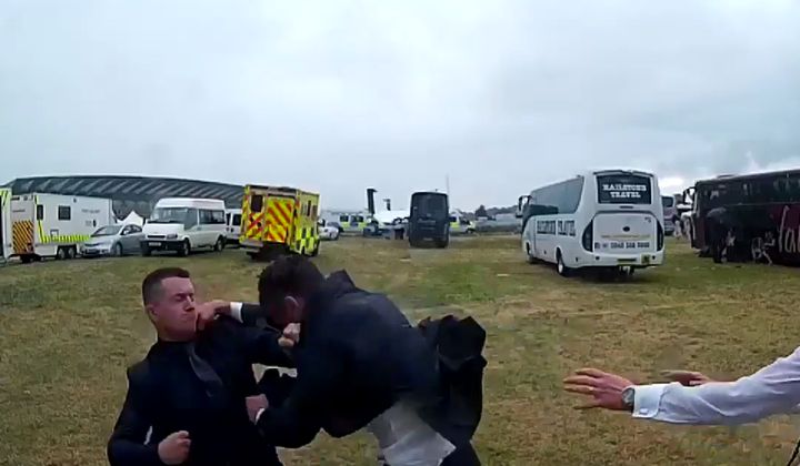 <strong>Tommy Robinson has been caught on video fighting another man at Royal Ascot</strong>