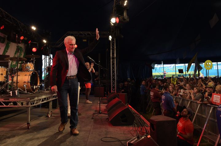 Shadow chancellor John McDonnell after addressing the crowd from the stage at LeftField at Glastonbury Festival