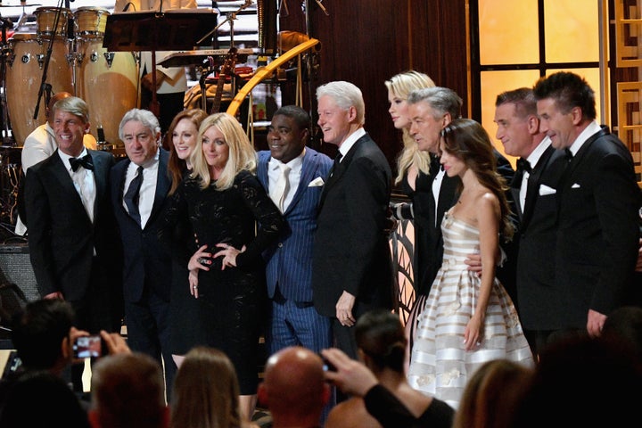 Among those attending the event were, from left: Jack McBrayer, Robert De Niro, Julianne Moore, Jane Krakowski, Tracy Morgan, Bill Clinton, Ireland Baldwin, Alec Baldwin, Hilaria Baldwin, Daniel Baldwin and Billy Baldwin.