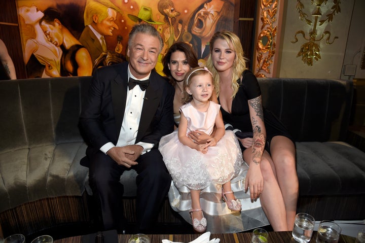 Alec Baldwin, Hilaria Baldwin, Carmen Gabriela Baldwin and Ireland Baldwin pose together. 