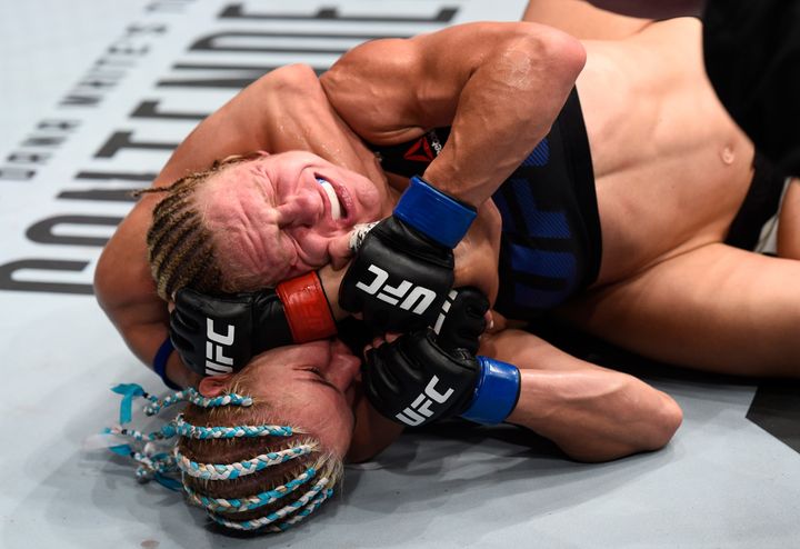 Justine Kish fought off Felice Herrig's rear choke submission attempt but didn't escape an embarrassing accident in the octagon.