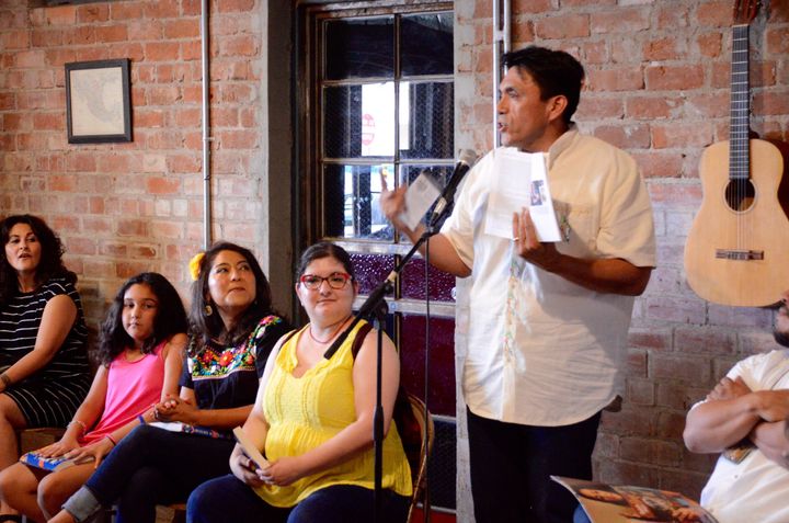 Tony Diaz, an author and college professor, speaks to a crowd on June 25, 2017, about the trial over Arizona's Mexican-American studies ban.