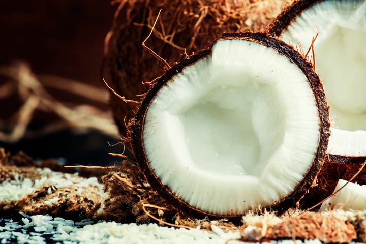 A look inside a mature coconut.