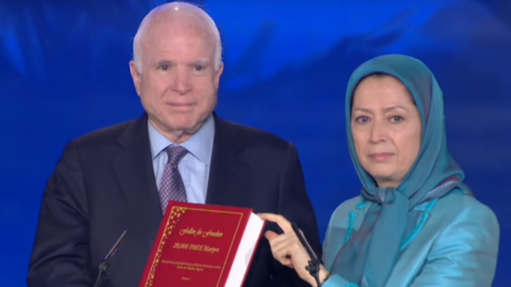 <p><strong>Maryam Rajavi presents a list of anti-Imperialist MEK martyrs to Senator McCain in Tirana 2017</strong></p>