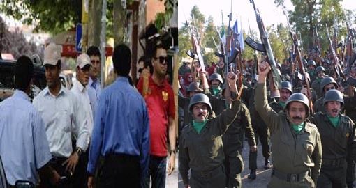 <p><strong>Radicalised MEK members (left) wearing civilian clothing in Tirana </strong> </p>