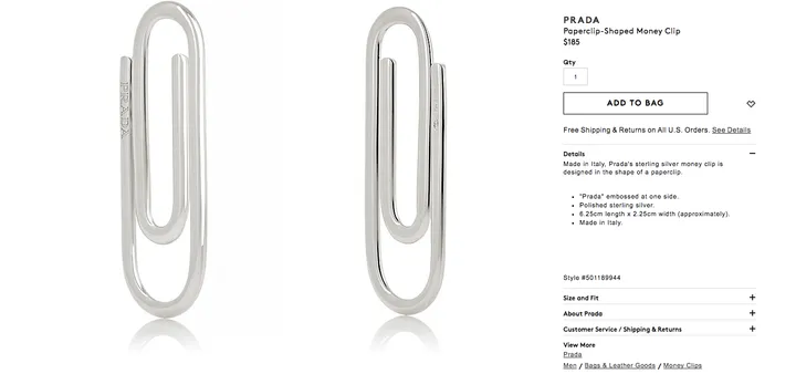 Prada is selling a paper clip for $185, and people aren't taking it well