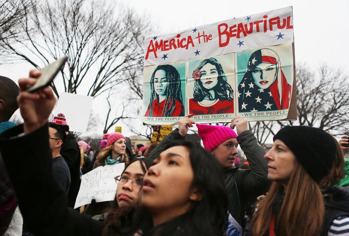 Protesters at an anti-Trump march in Washington, D.C. Jan. 21.