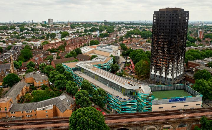 The burnt-out Grenfell Tower