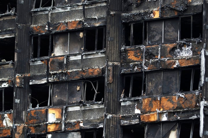 Damage to Grenfell Tower is seen following the catastrophic fire, in north Kensington, London, Britain, June 25, 2017.