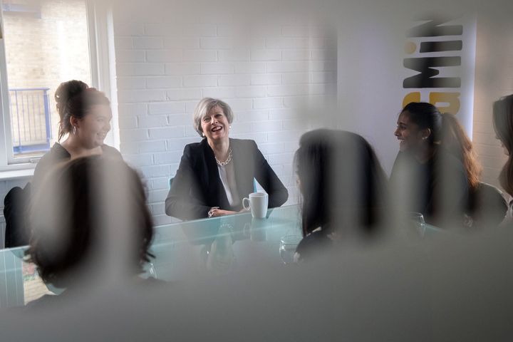 Theresa May met with activists from mental health charity Young Minds on the campaign trail 