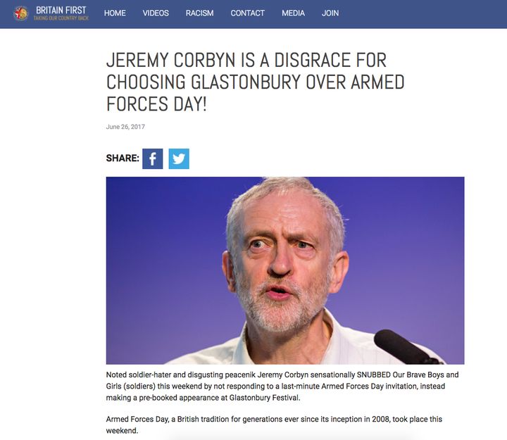 The article was lifted verbatim from Joe.co.uk and posted to the Britain First news website 