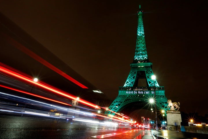  The Eiffel Tower was illuminated in green to celebrate the Paris agreement coming into force on November 4 2017. 