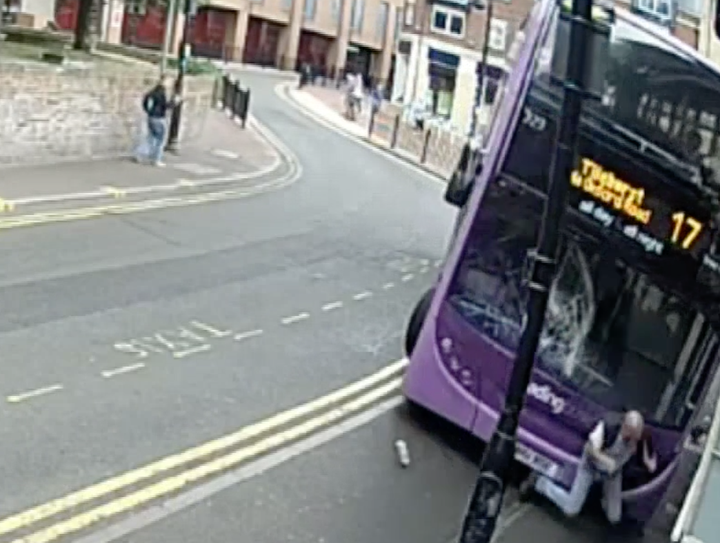 Smith's head cracked the windscreen of the bus, and he was sent flying