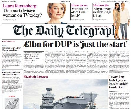 The Daily Telegraph trails the Laura Kuenssberg article on its front page