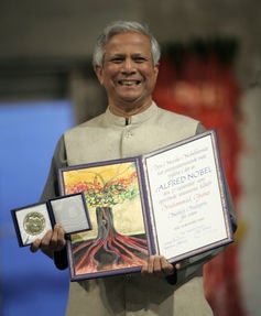 Muhammad Yunus with his Nobel Prize.
