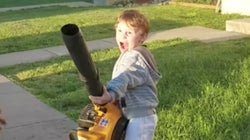 Boy Picks Up A Leaf Blower And Instantly Becomes Drunk With