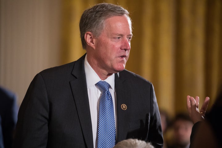 Freedom Caucus Chairman Rep. Mark Meadows (R-N.C.) at President Donald Trump's event announcing the Air Traffic Control Reform Initiative on June 5. He said this week that there would not be enough votes in the House or the Senate to pass the Senate legislation “without significant amendments.”