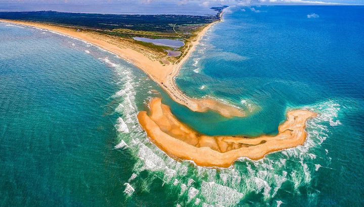 "Shelly Island" sits off the coast of Cape Point in North Carolina, joining the Outer Banks island group.