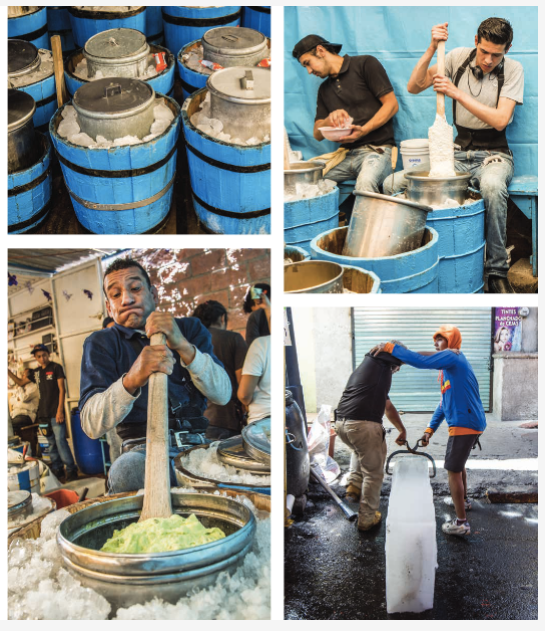 Traditional Mexican ice cream being churned.