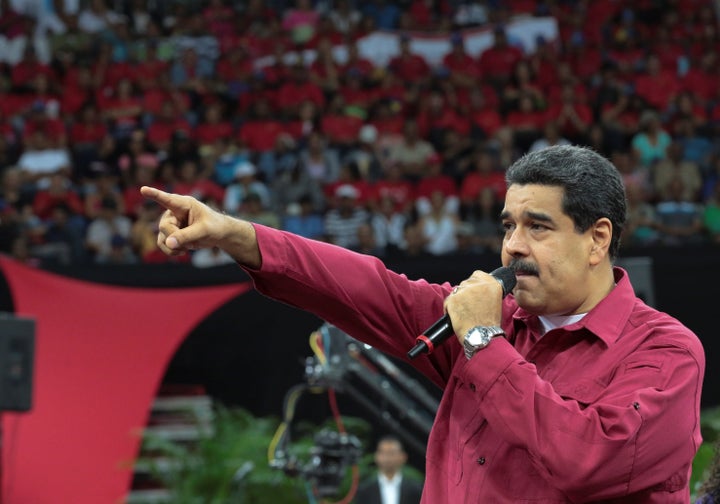 Venezuela's President Nicolas Maduro speaks during a gathering in Caracas.