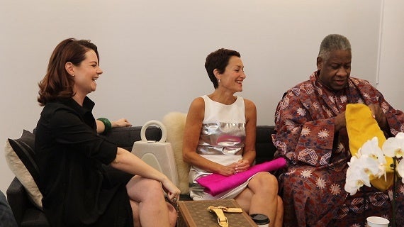 <p>Saint Louis Fashion Incubator Handbag Designer Allison Mitchell, Fashion Fund Founder Susan Sherman and André Leon Talley</p>