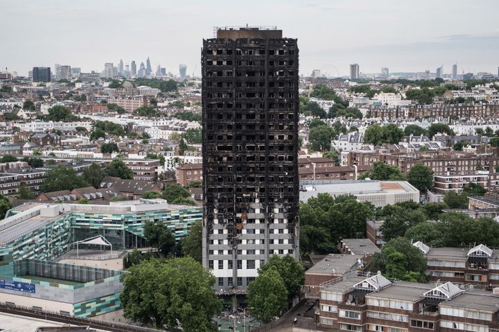 The burned remains of the Grenfell Tower block in Kensington 