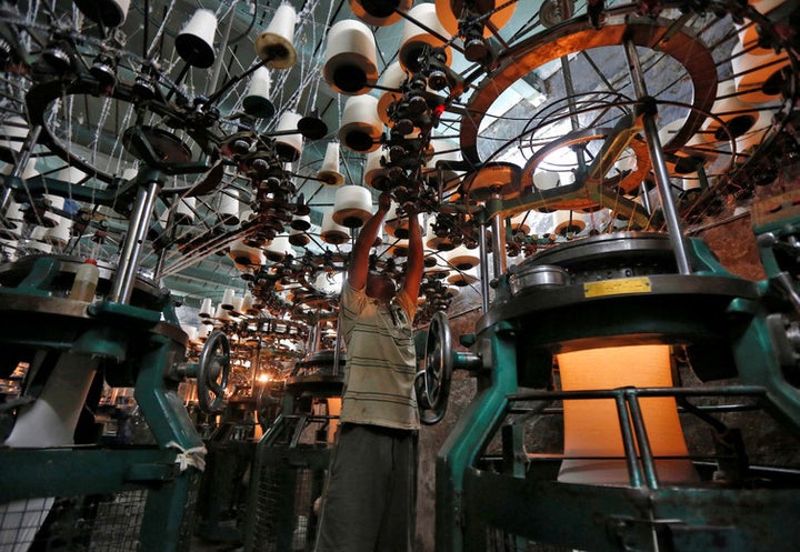 An employee at a Kolkata undergarment factory.
