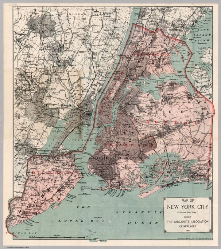 Map of New York City boroughs, 1898. Source: David Rumsey Map Collection