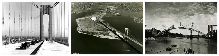 Verrazano-Narrows Bridge 1964, Bronx-Whitestone Bridge 1939, The Henry Hudson Bridge 1936. Source: <a rel="nofollow" href="ht