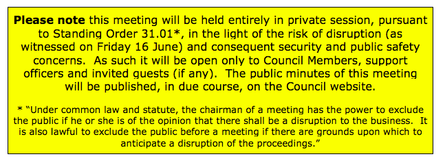 A previous notice said the meeting was private. The decision was challenged in court