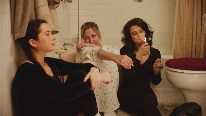 Abby Quinn, Edie Falco, and Jenny Slate in a scene from the film, “Landline.”Courtesy of Amazon Studios