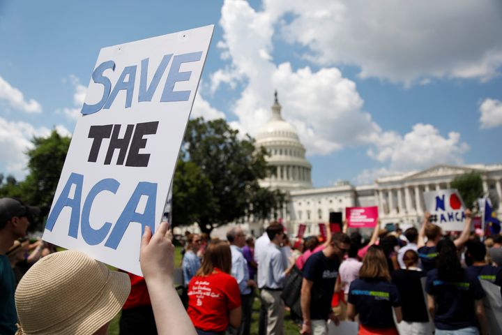 Protestors gather during a demonstration against the Republican repeal of the Affordable Care Act, outside the U.S. Capitol in Washington, D.C., June 21.