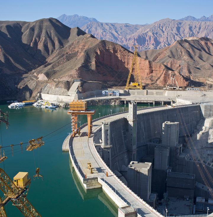 A hydropower station and dam in Jianzha County, Qinghai Province, China.