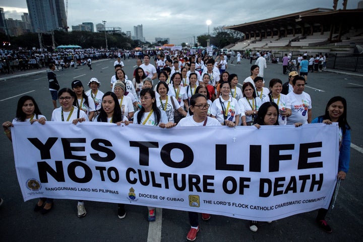 A rally against extrajudicial killings in Philippine President Rodrigo Duterte's drug war in Manila on Feb. 18, 2017.