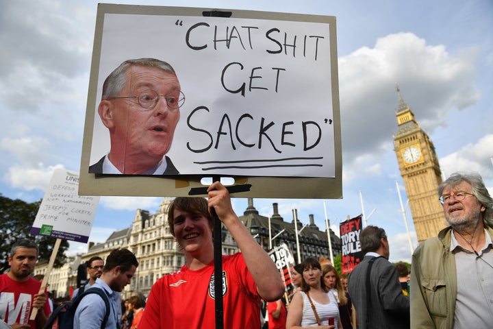 A Momentum members rally in support of Jeremy Corbyn