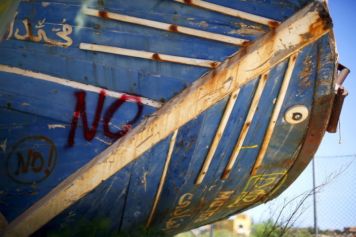 The wreckage of a fishing boat that was used by immigrants in Lampedusa.