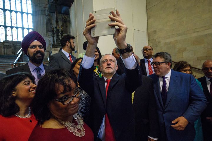 Jeremy Corbyn taking a selfie with Labour MPs.