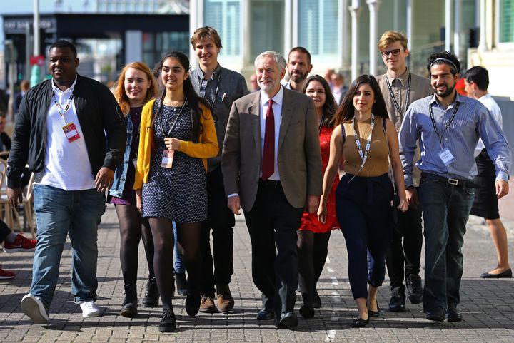 Jeremy Corbyn arriving at the Brighton conference centre in 2015.