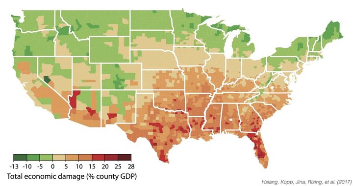A county-level assessment of the future economic effects of climate change finds the South and Midwest will likely suffer the most.