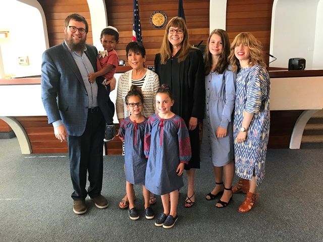 Our family with grandma Sheila and Judge Rienne McElyea at Shoshana’s adoption 