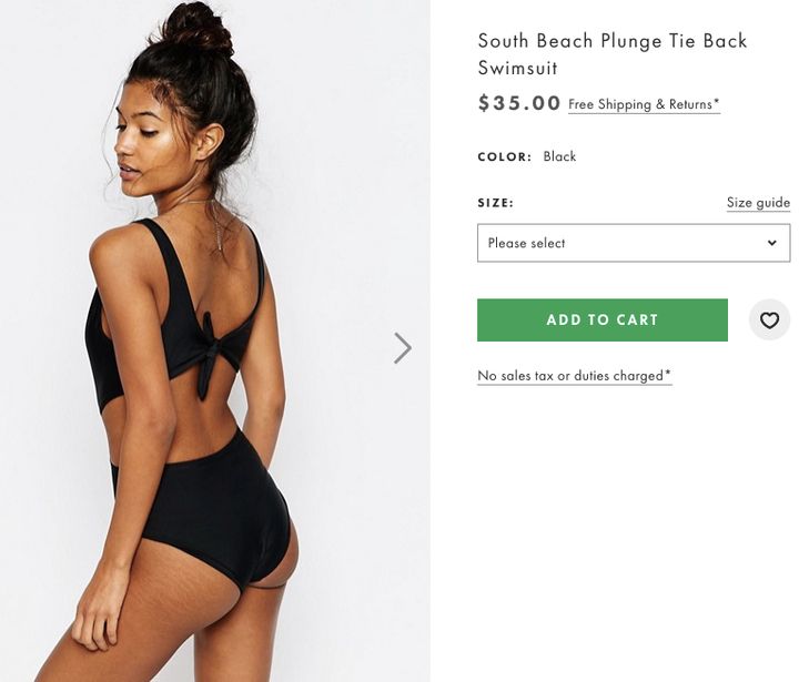 South Beach plunge tie back swimsuit, $35 at Us.asos.com