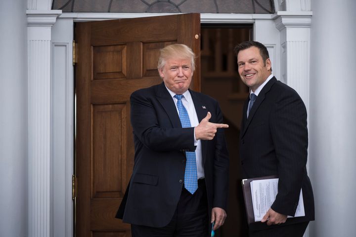 The ACLU sought documents Kris Kobach, now head of Donald Trump's voter fraud panel, was photographed holding while meeting with Trump at his Bedminster golf resort in New Jersey on Nov. 20.