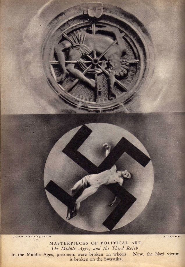 <p>John Heartfield, <em>The Middle Ages and the Third Reich, </em>1934 photomontage</p>