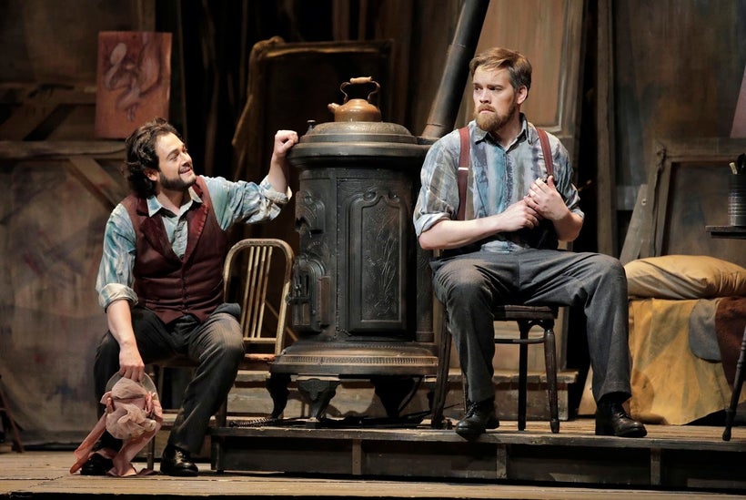 Arturo Chacón-Cruz (Rodolfo) and Audun Iversen (Marcello) in a scene from Puccini's <em><strong>La Bohème</strong></em>