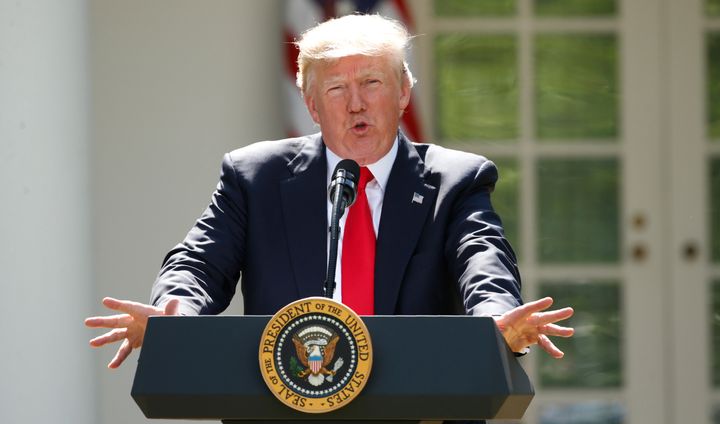 U.S. President Donald Trump announces his decision that the United States will withdraw from the Paris Climate Agreement.