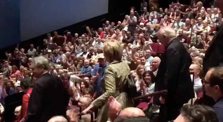 This time Hillary Clinton received a standing ovation ahead of a performance of the play "Oslo."